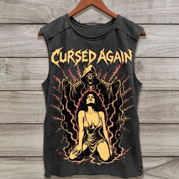 Vintage Death Metal Grim Reaper Dark Witch Graphic Washed Tank Top