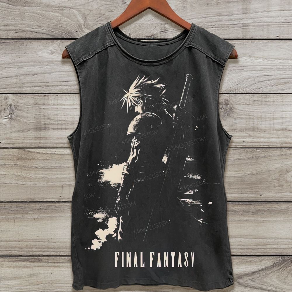 Dark Fantasy Dual Swordsman Silhouette Sketch Washed Tank Top