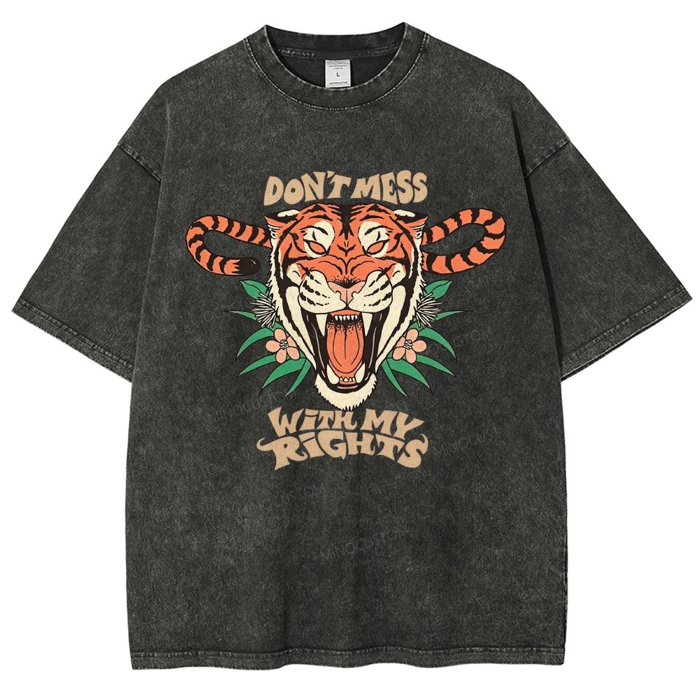 Retro Saber Tiger Floral Graphic Washed T-Shirt