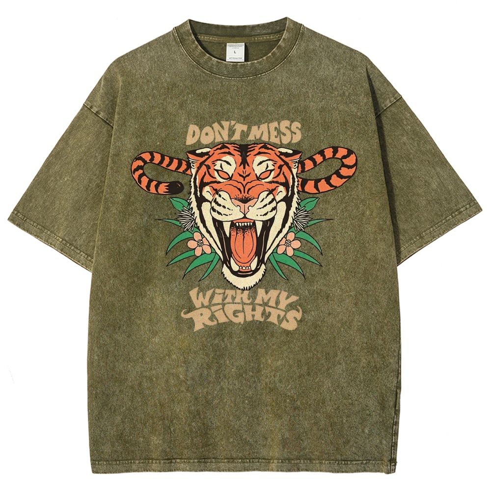 Retro Saber Tiger Floral Graphic Washed T-Shirt