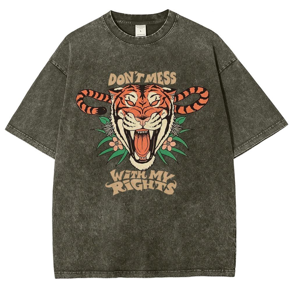 Retro Saber Tiger Floral Graphic Washed T-Shirt