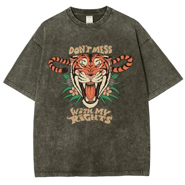 Retro Saber Tiger Floral Graphic Washed T-Shirt