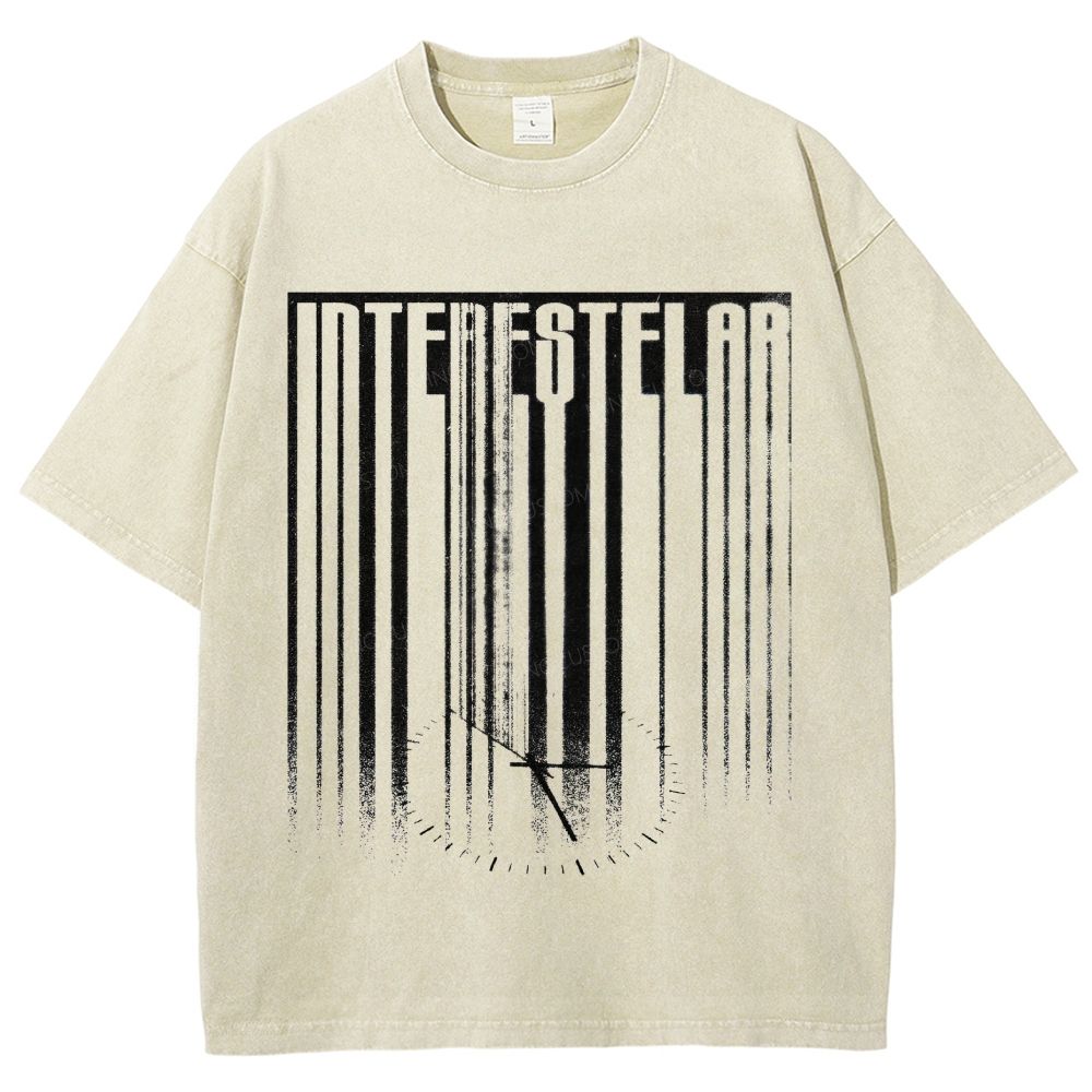 Minimal Vertical Barcode Clock Cosmic Graphic Washed T-Shirt