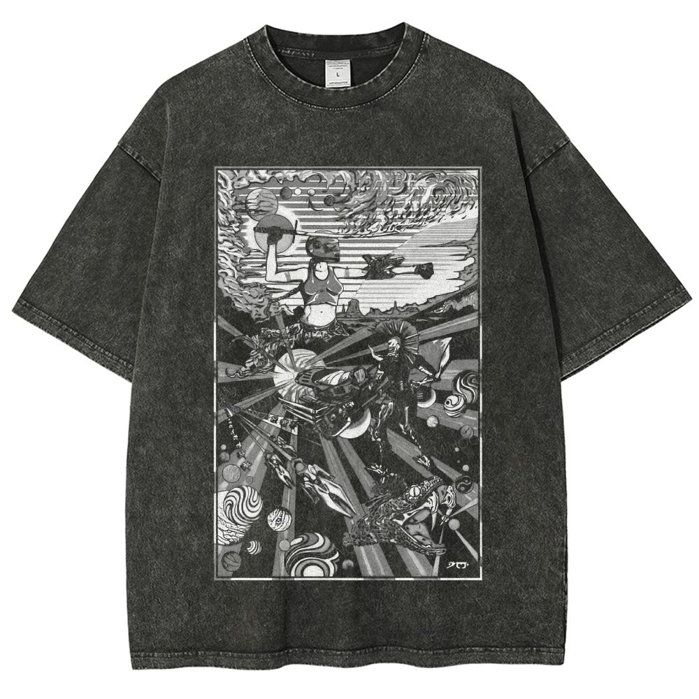 Retro Sci-Fi Warrior Surreal Graphic Washed T-Shirt