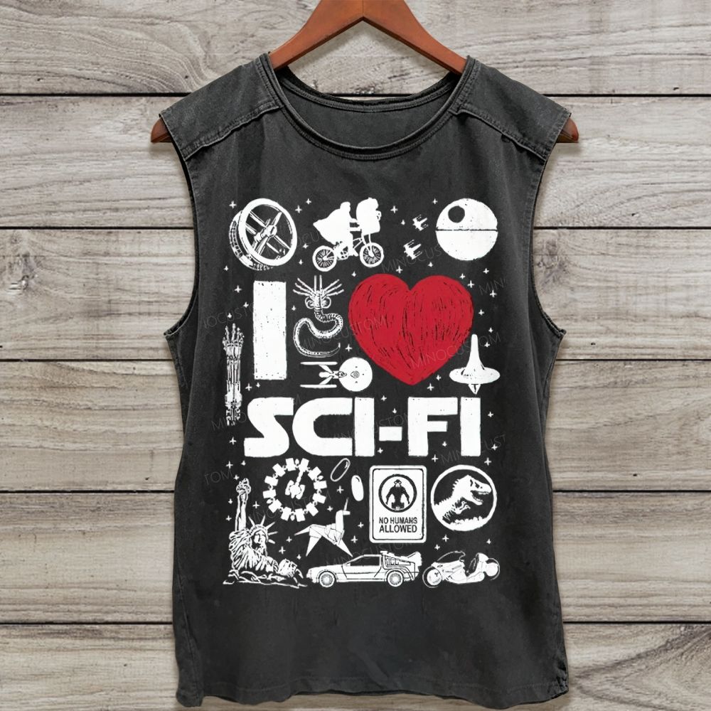 I Love Sci-Fi Retro Movie Washed Tank Top