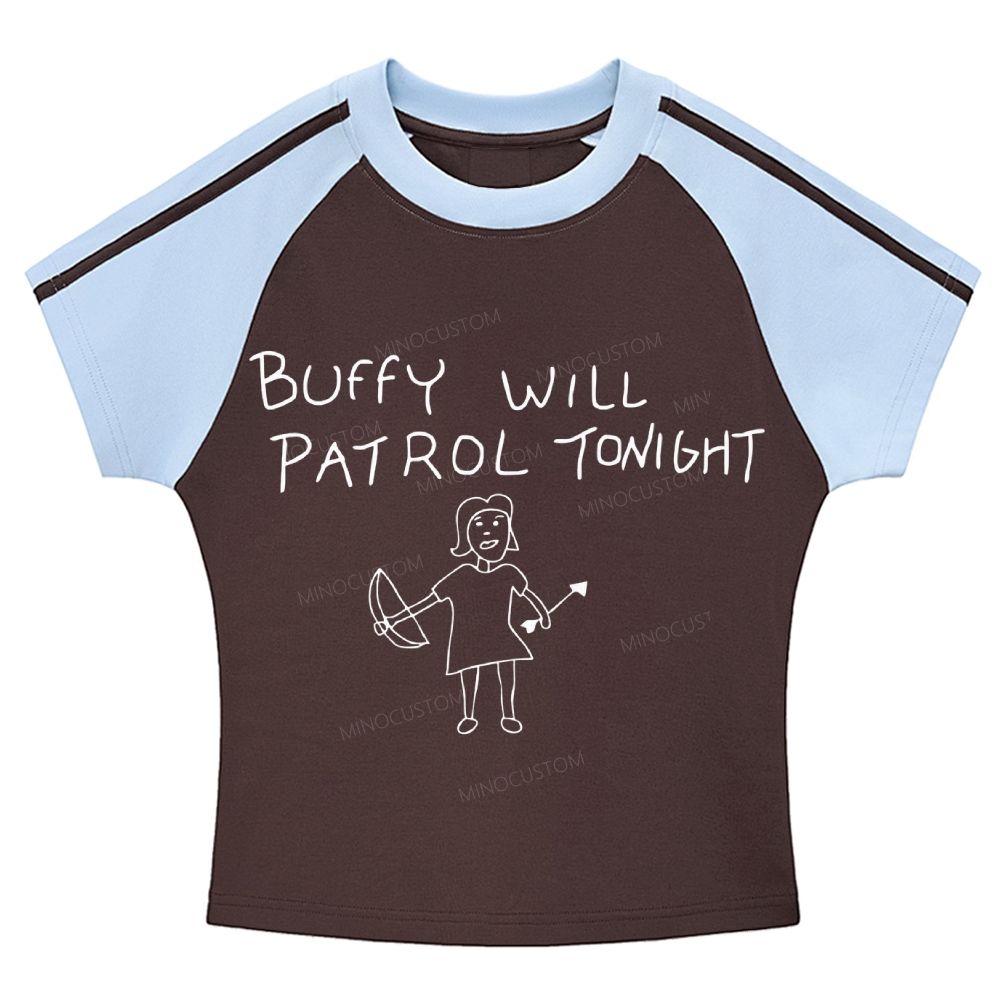 Buffy Will Patrol Tonight Stripe Raglan Baby Tee 