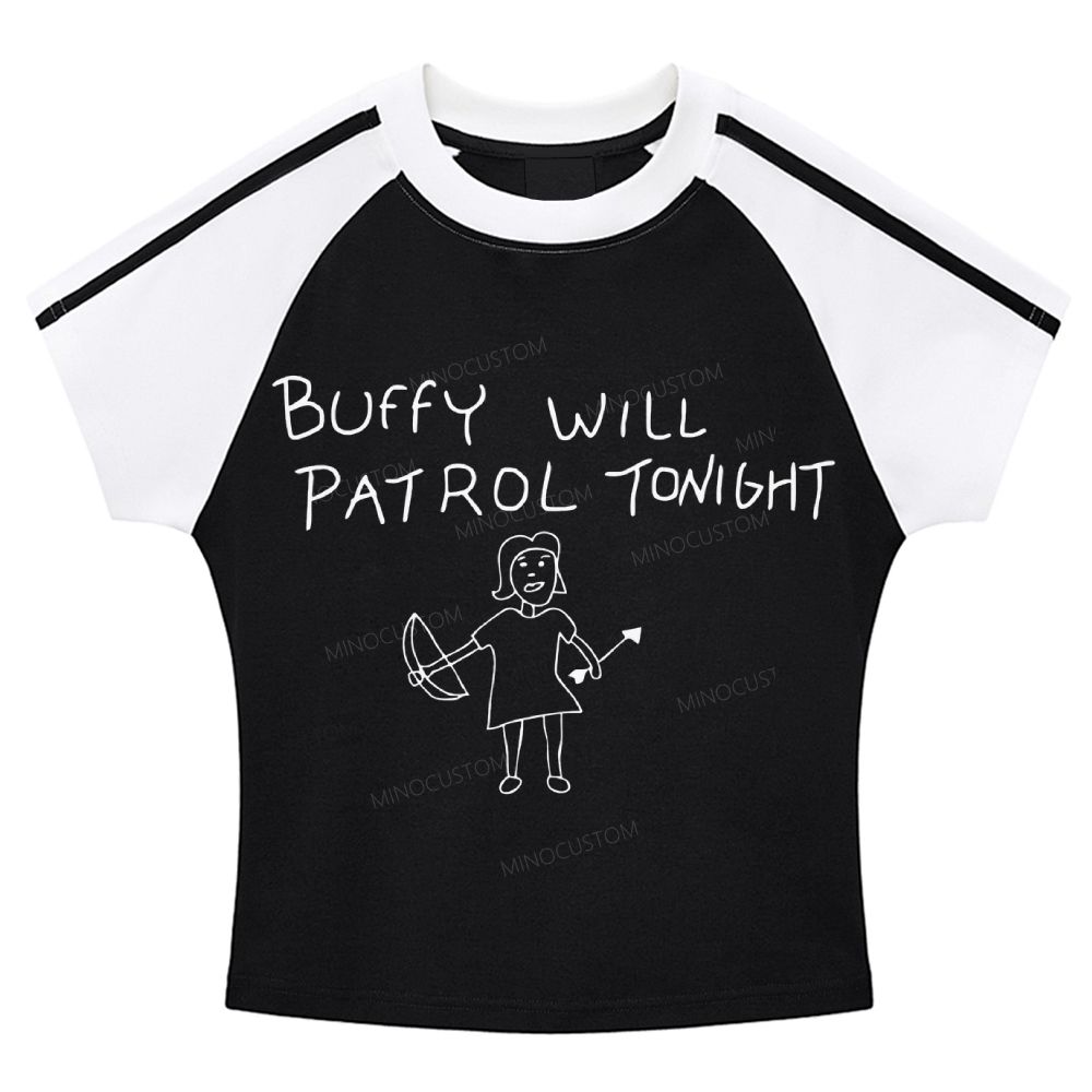 Buffy Will Patrol Tonight Stripe Raglan Baby Tee 