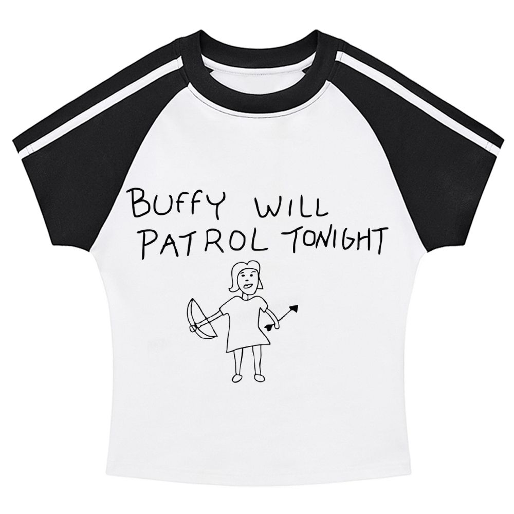 Buffy Will Patrol Tonight Stripe Raglan Baby Tee 