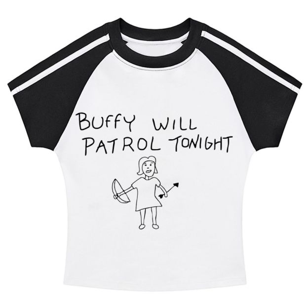 Buffy Will Patrol Tonight Stripe Raglan Baby Tee 