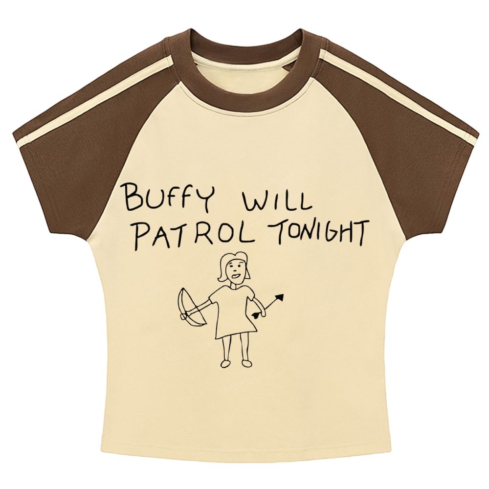 Buffy Will Patrol Tonight Stripe Raglan Baby Tee 