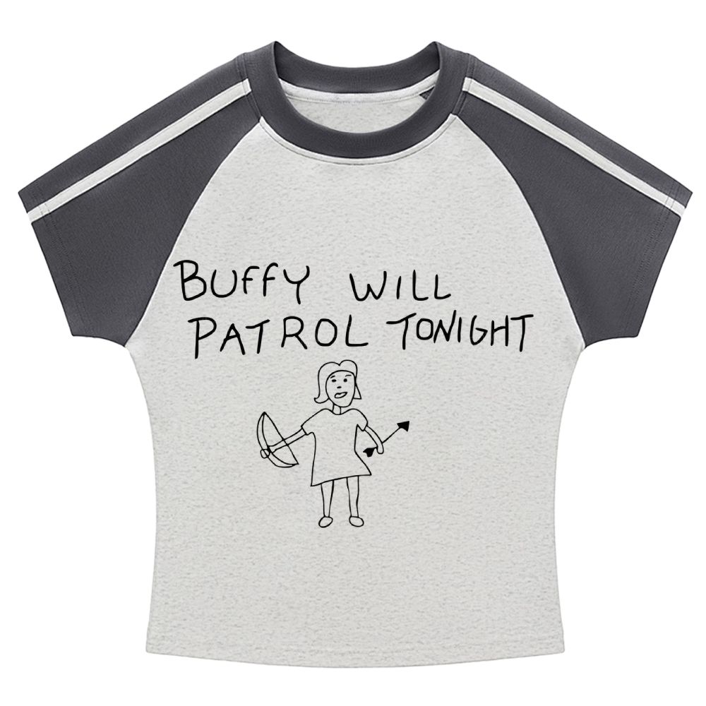 Buffy Will Patrol Tonight Stripe Raglan Baby Tee 