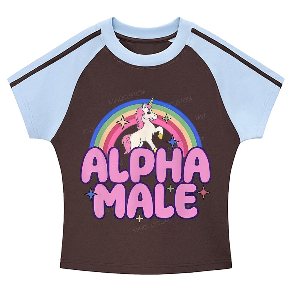 Rainbow Unicorn Alpha Male Y2K Stripe Raglan Baby Tee