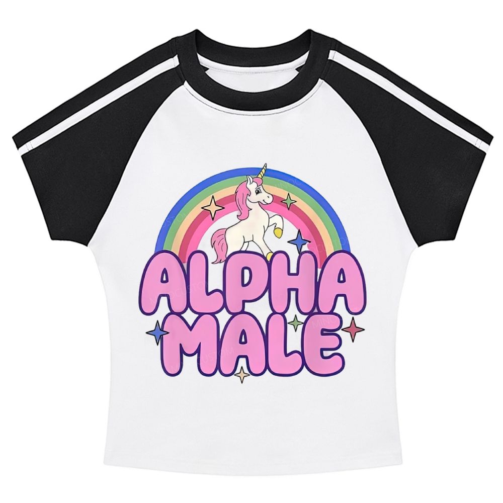 Rainbow Unicorn Alpha Male Y2K Stripe Raglan Baby Tee
