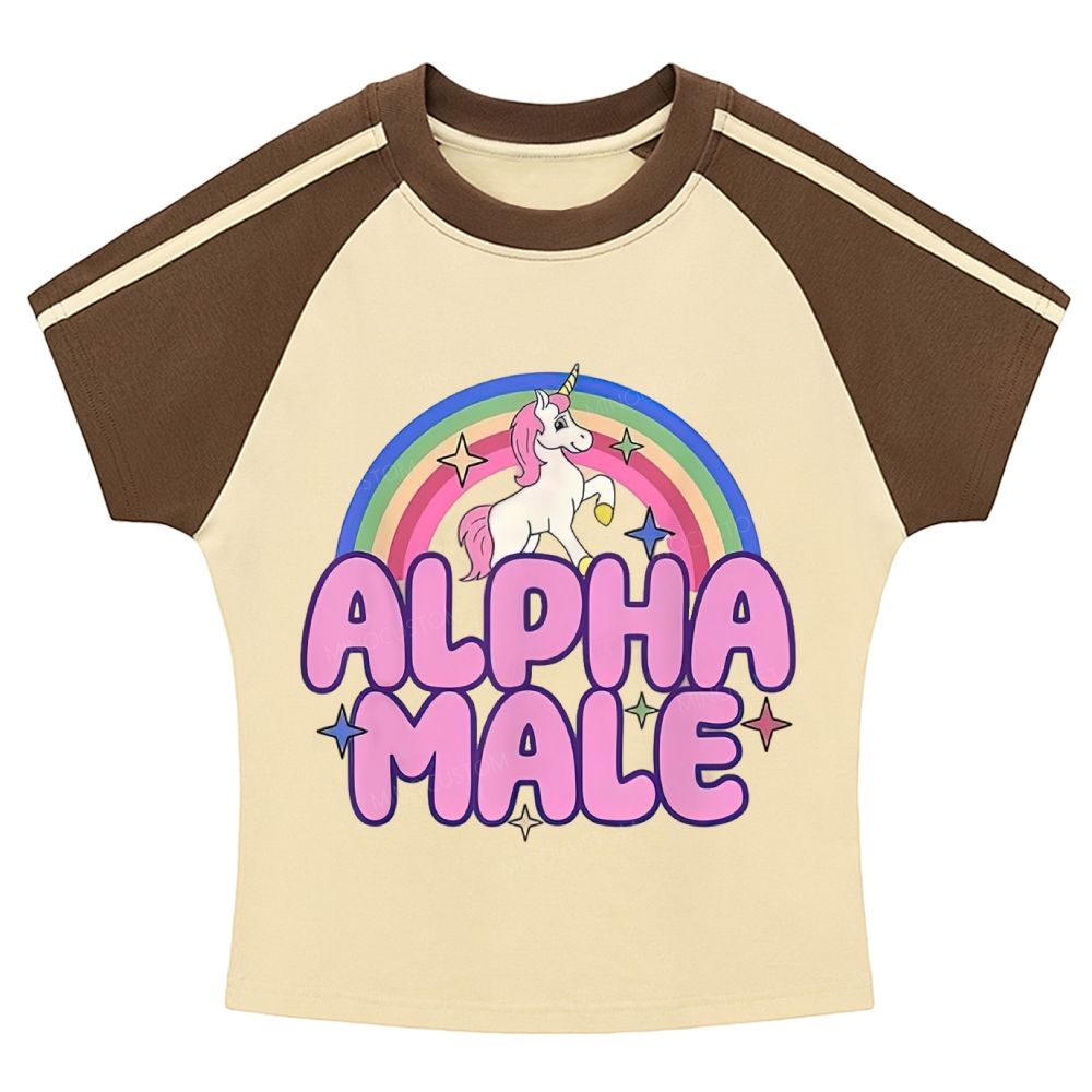Rainbow Unicorn Alpha Male Y2K Stripe Raglan Baby Tee