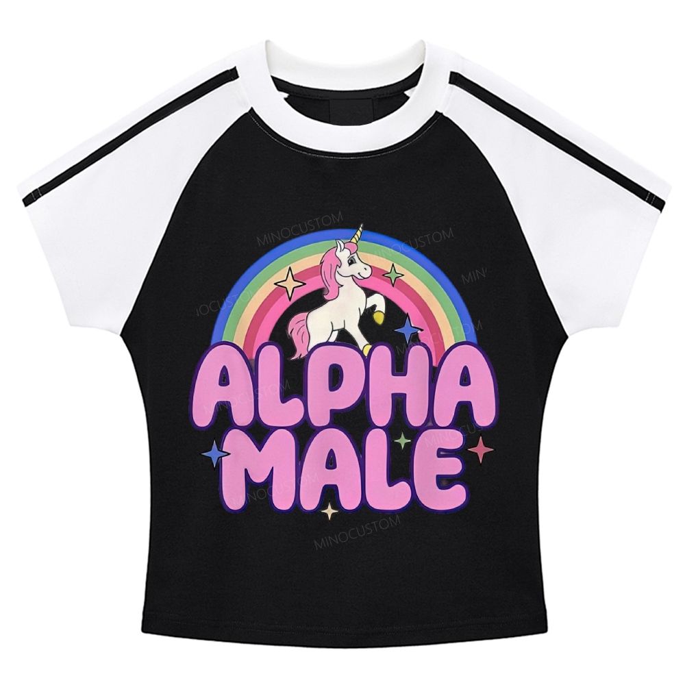 Rainbow Unicorn Alpha Male Y2K Stripe Raglan Baby Tee