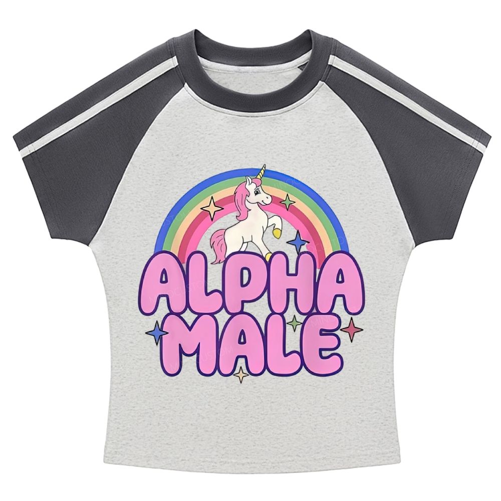 Rainbow Unicorn Alpha Male Y2K Stripe Raglan Baby Tee