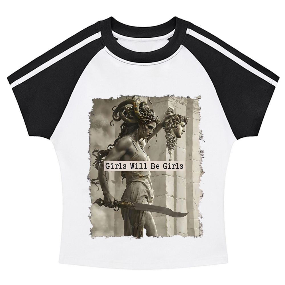 Medusa Mythology Feminist Stripe Raglan Baby Tee
