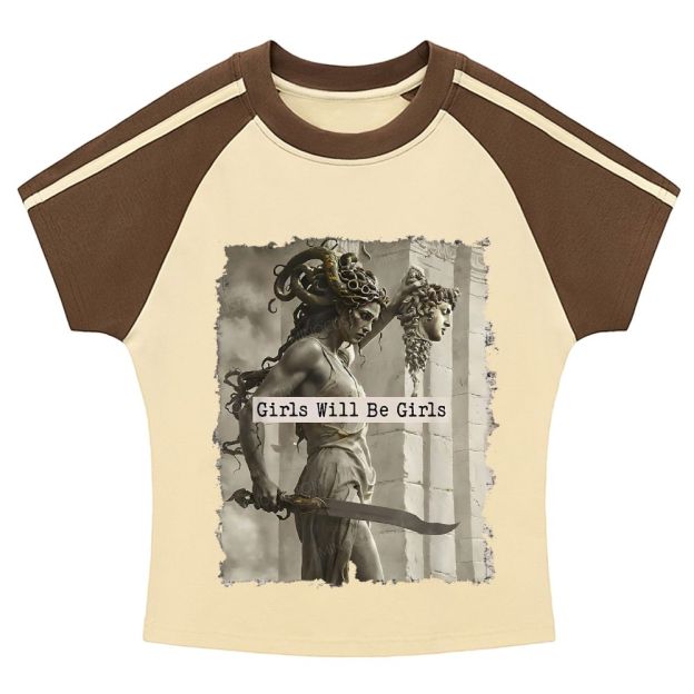 Medusa Mythology Feminist Stripe Raglan Baby Tee