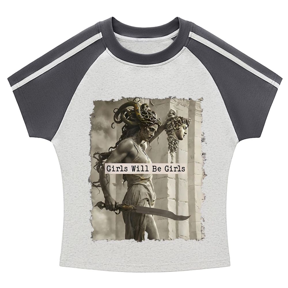 Medusa Mythology Feminist Stripe Raglan Baby Tee