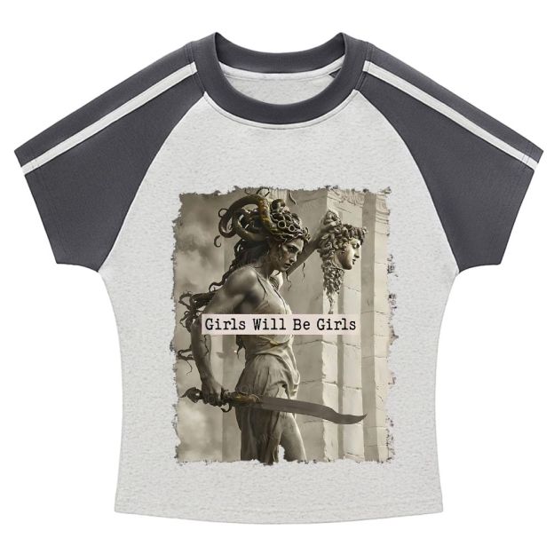 Medusa Mythology Feminist Stripe Raglan Baby Tee