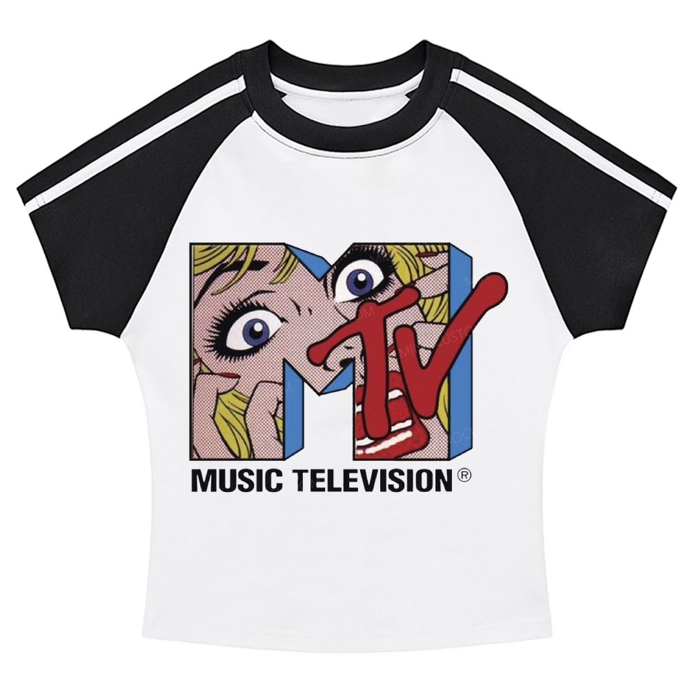 Retro Pop Art MTV Logo Classic Stripe Raglan Baby Tee 
