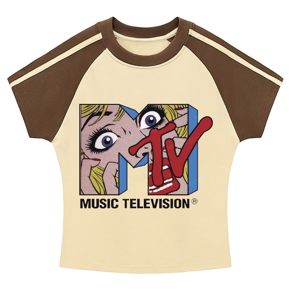 Retro Pop Art MTV Logo Classic Stripe Raglan Baby Tee 
