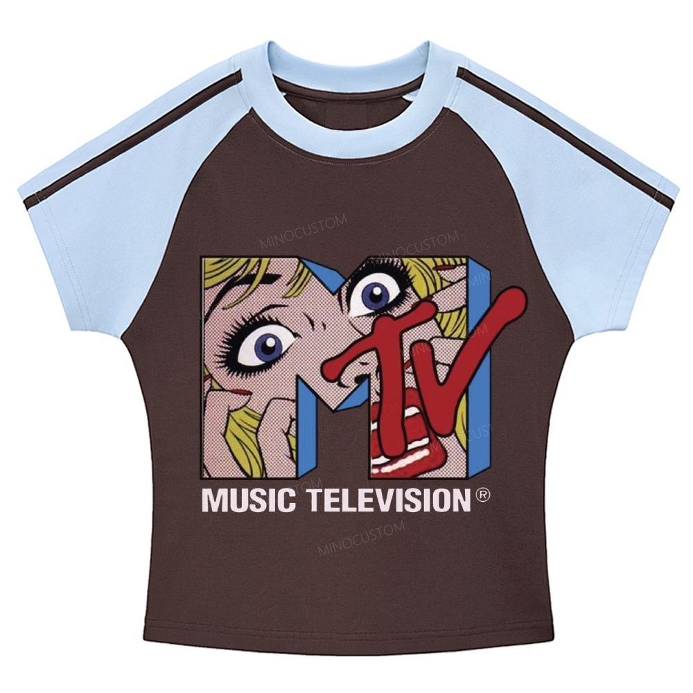 Retro Pop Art MTV Logo Classic Stripe Raglan Baby Tee 