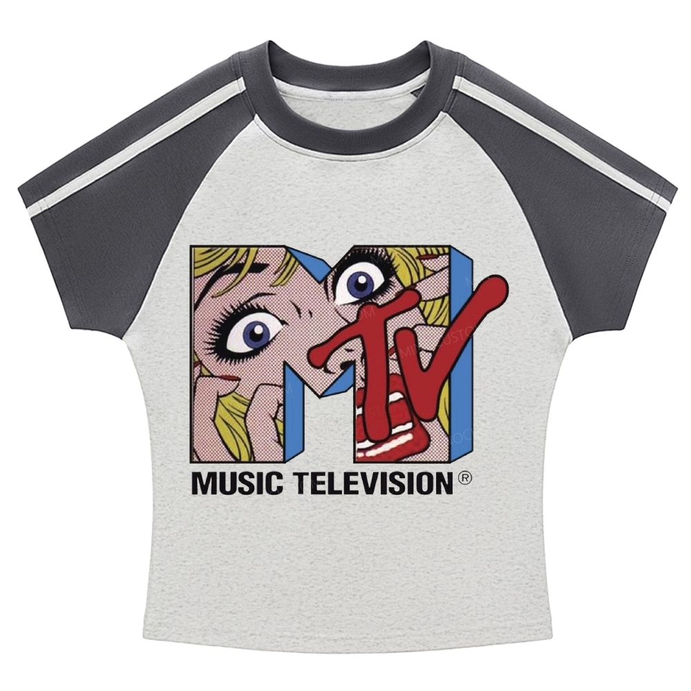Retro Pop Art MTV Logo Classic Stripe Raglan Baby Tee 