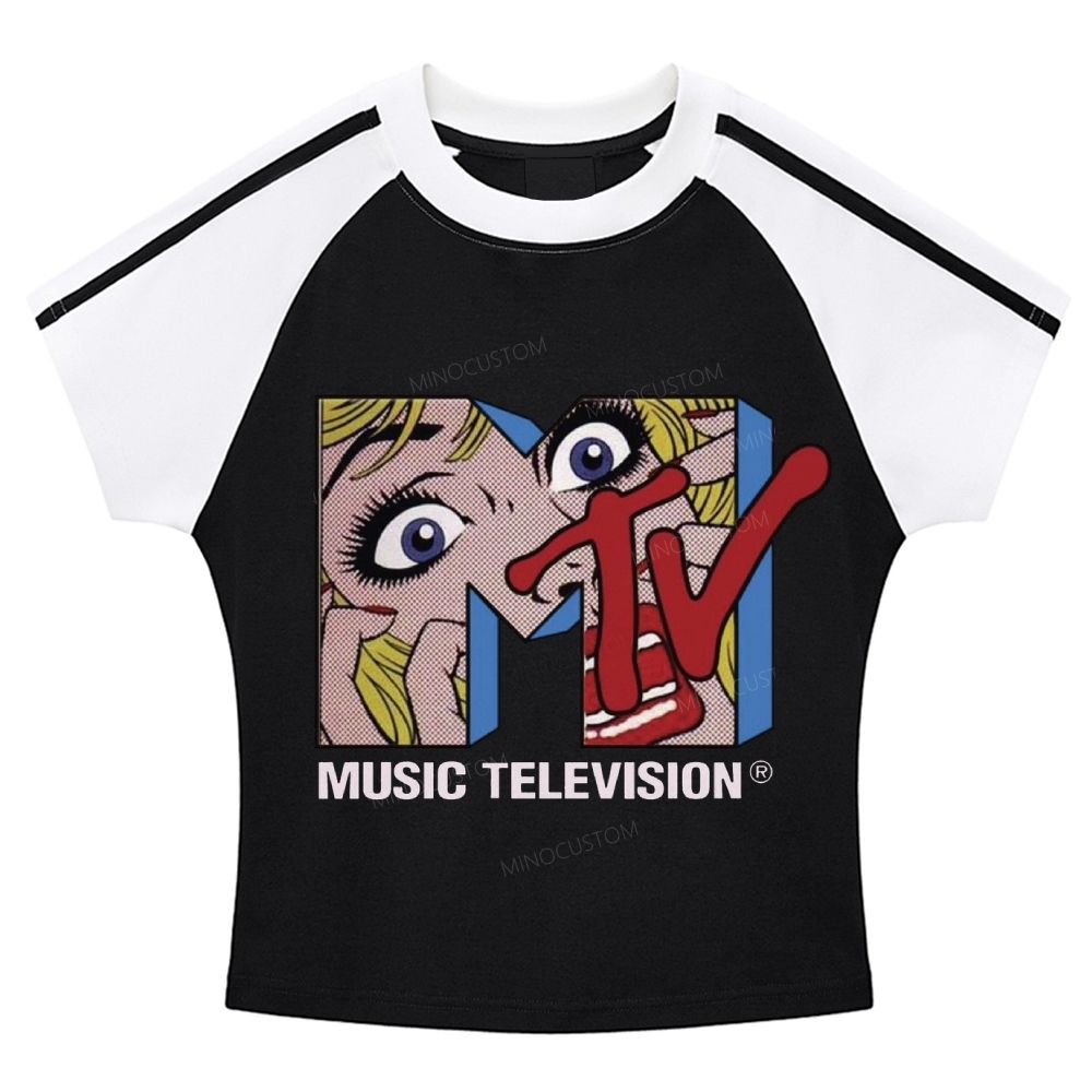 Retro Pop Art MTV Logo Classic Stripe Raglan Baby Tee 
