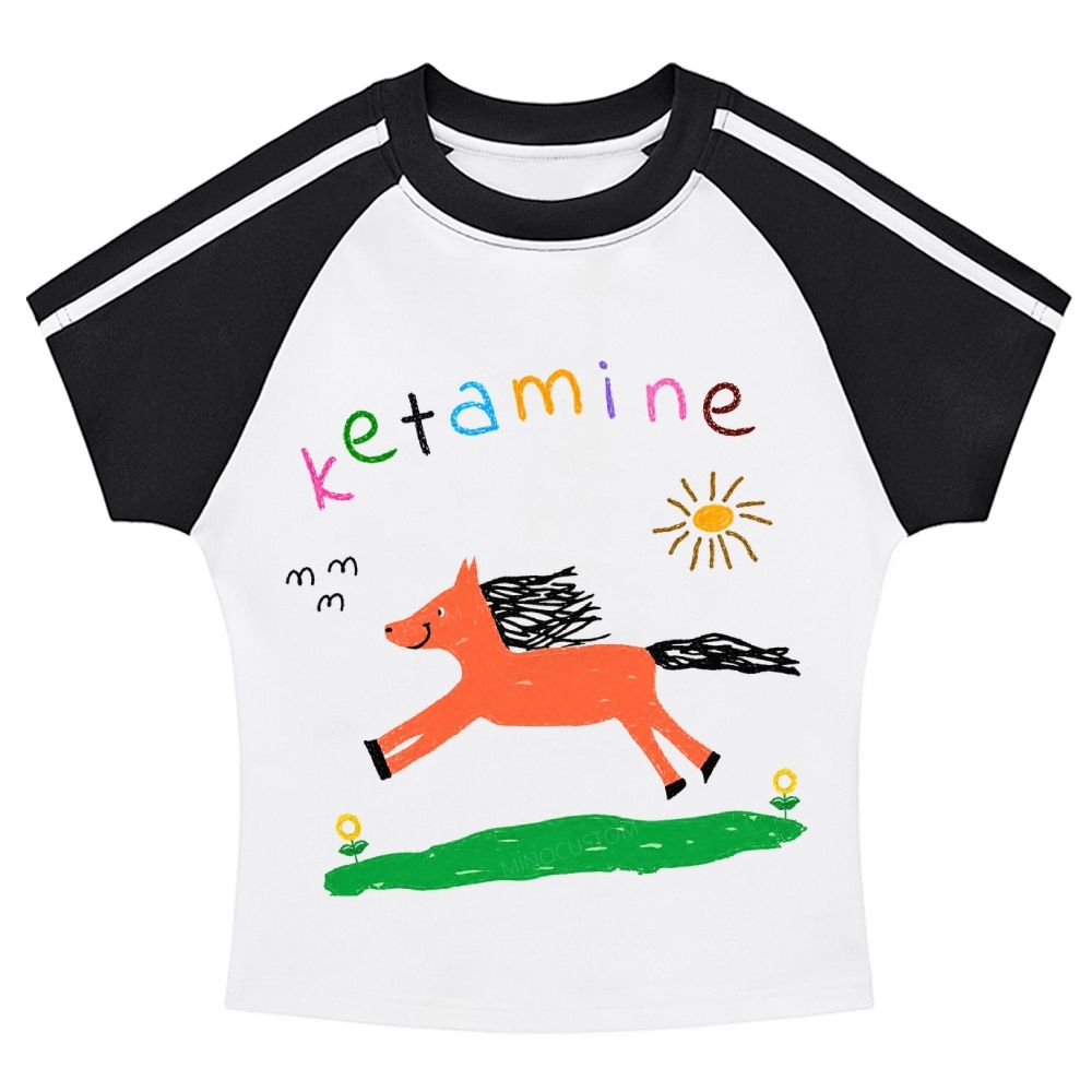"Ketamine Pony" Whimsical Retro Stripe Raglan Baby Tee