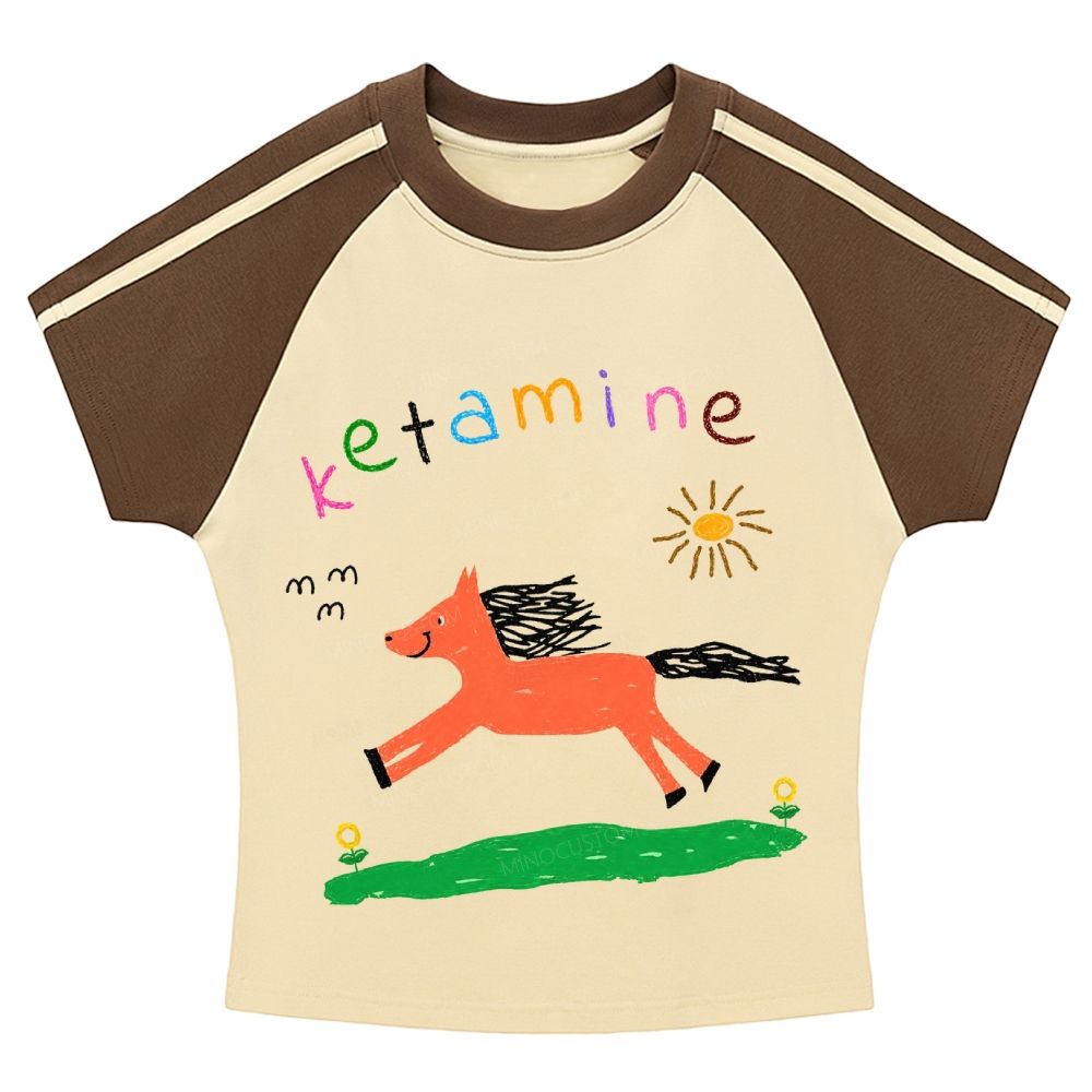 "Ketamine Pony" Whimsical Retro Stripe Raglan Baby Tee