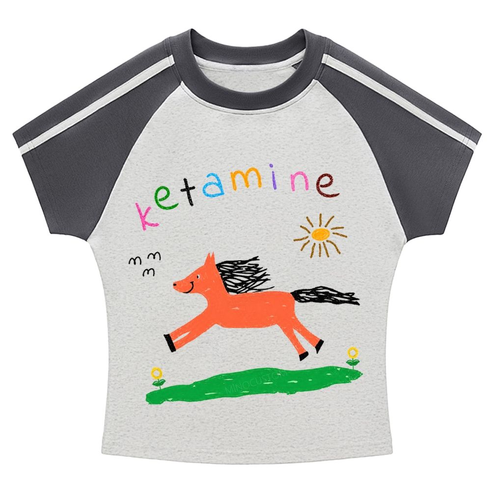 "Ketamine Pony" Whimsical Retro Stripe Raglan Baby Tee