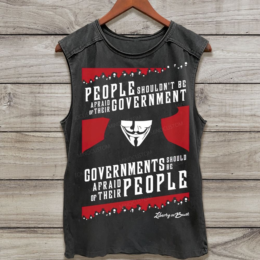 Vintage Freedom Quote Anonymous Mask Graphic Washed Tank Top