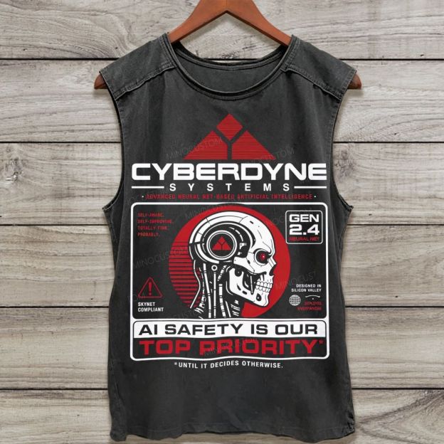 Vintage Cyber Tech Robot Skull Graphic Washed Tank Top
