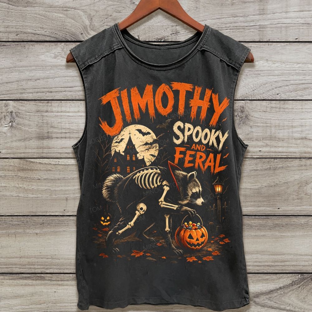Halloween Spooky Jimothy Raccoon Graphic Washed Tank Top