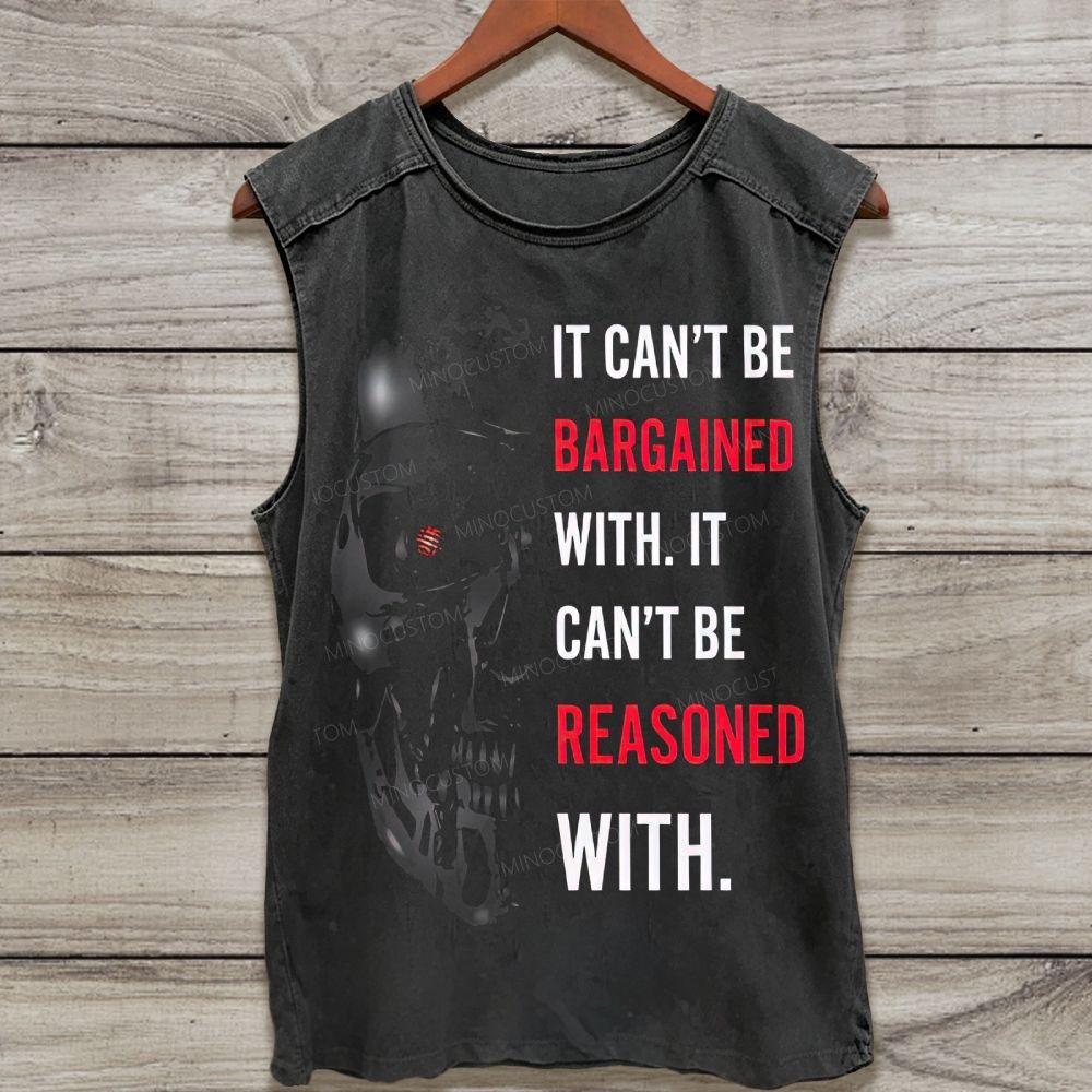 Dark Sci-Fi Mechanical Skull Quote Graphic Washed Tank Top