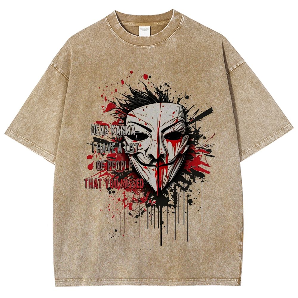 Retro Masked Figure Silhouette Quote Graphic Washed T-Shirt
