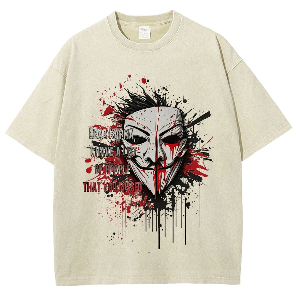 Retro Masked Figure Silhouette Quote Graphic Washed T-Shirt