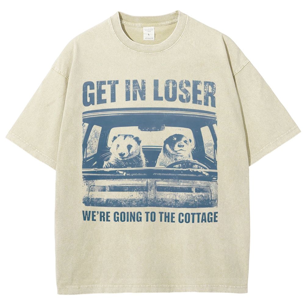 Vintage Two Otters Driving Truck Graphic Washed T-Shirt