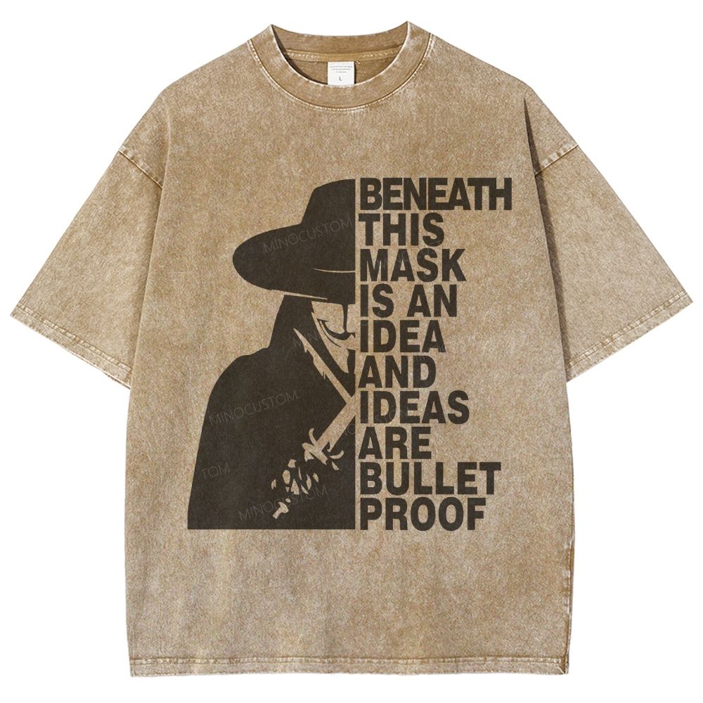 Retro Masked Figure Silhouette Quote Graphic Washed T-Shirt