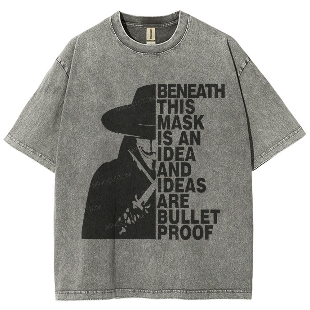 Retro Masked Figure Silhouette Quote Graphic Washed T-Shirt