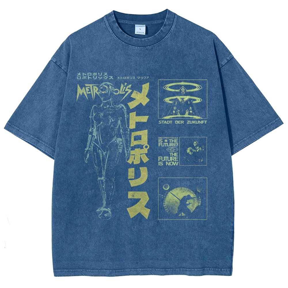 Vintage Sci-Fi Robot Collage Graphic Washed T-Shirt