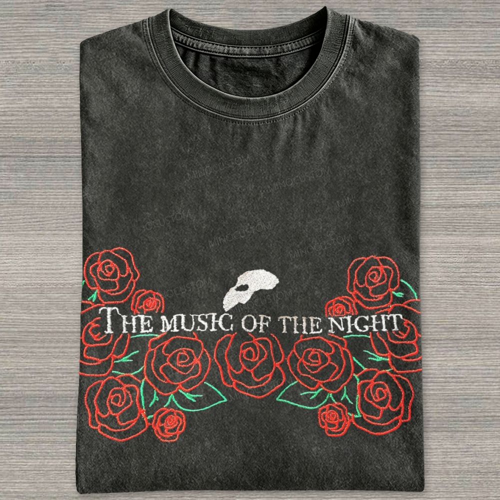 Embroidery Style Red Floral Mask Gothic Vintage Washed T-shirt