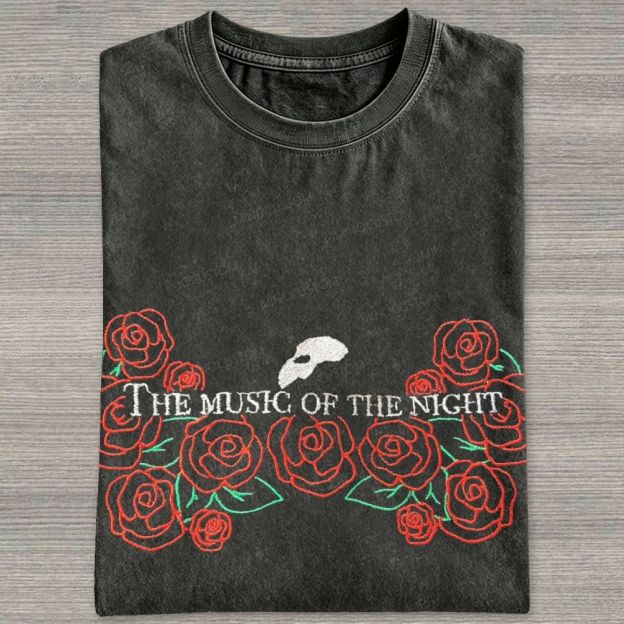 Embroidery Style Red Floral Mask Gothic Vintage Washed T-shirt