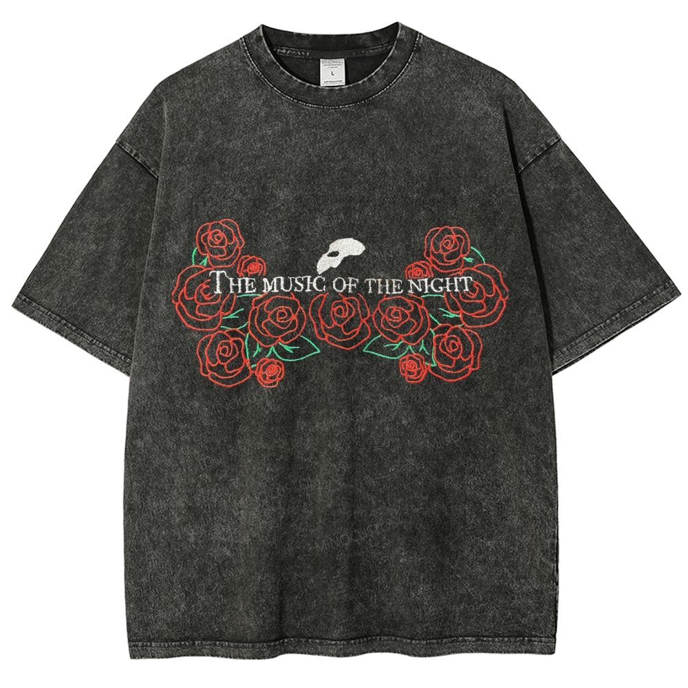 Embroidery Style Red Floral Mask Gothic Vintage Washed T-shirt