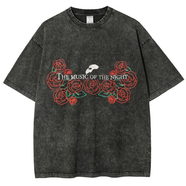 Embroidery Style Red Floral Mask Gothic Vintage Washed T-shirt