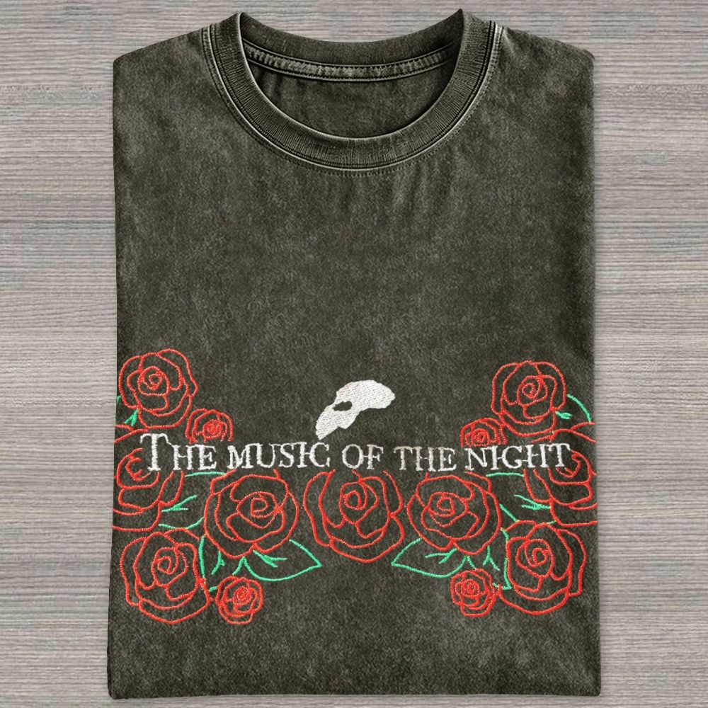 Embroidery Style Red Floral Mask Gothic Vintage Washed T-shirt
