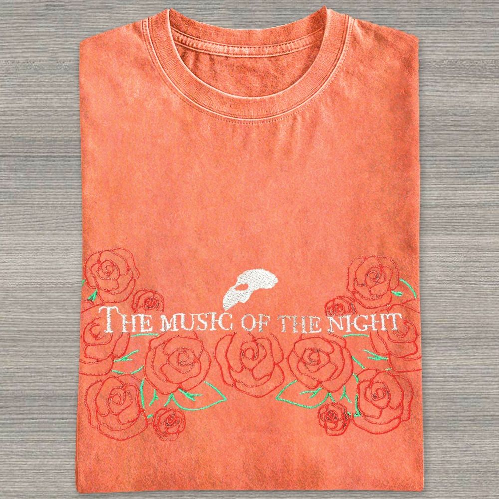 Embroidery Style Red Floral Mask Gothic Vintage Washed T-shirt