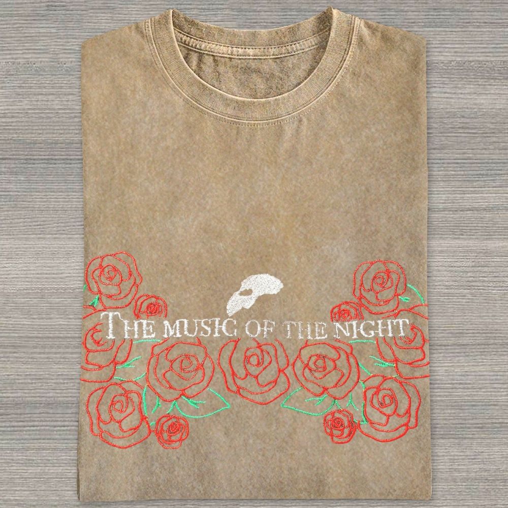 Embroidery Style Red Floral Mask Gothic Vintage Washed T-shirt