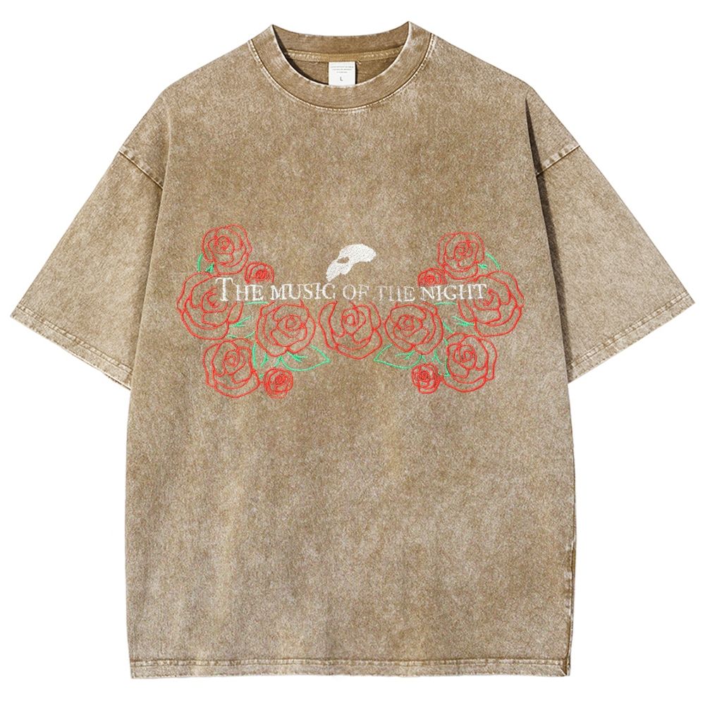 Embroidery Style Red Floral Mask Gothic Vintage Washed T-shirt